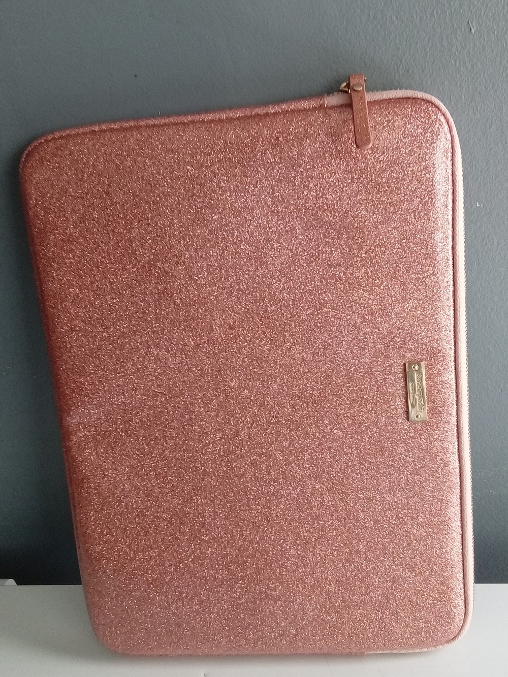 Kate Spade New York Rose Gold Glitter Laptop Sleeve Case Padded Zip Bag